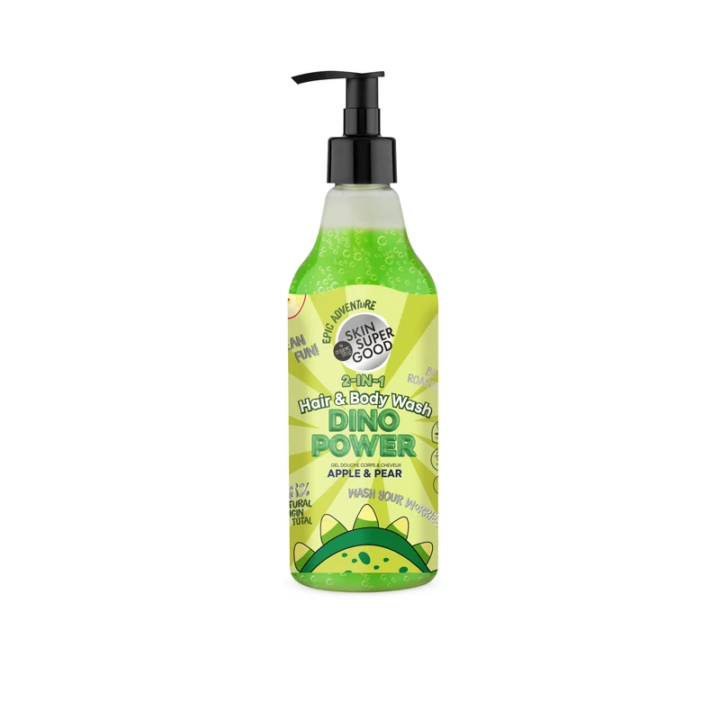 Skin Super Good „Dino Power” 2 az 1-ben sampon és tusfürdő almával és körtével