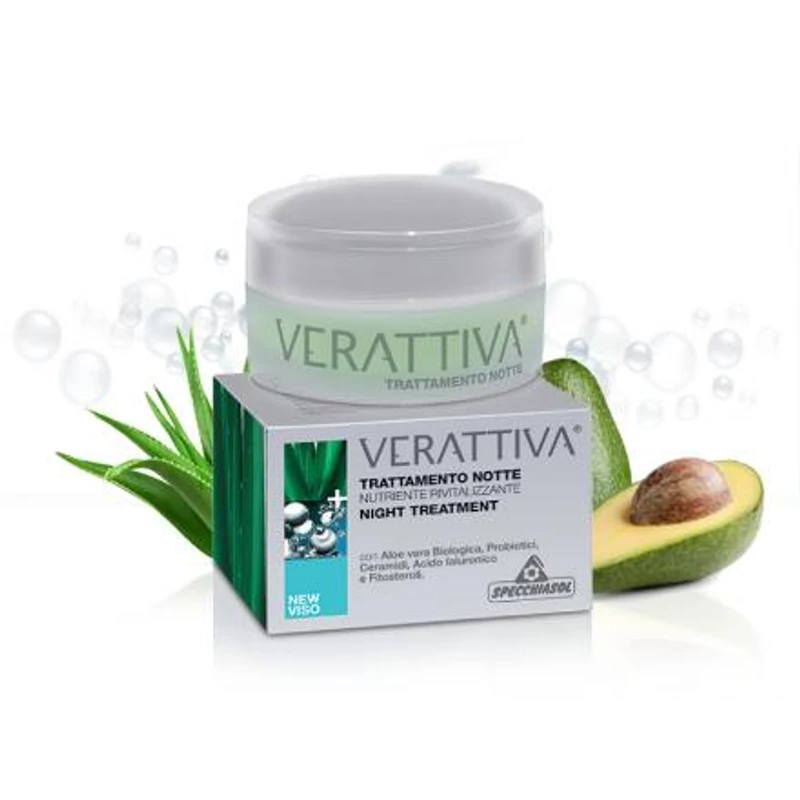 Specchiasol® Verattiva® Baktériumos, Öregedés elleni tápláló éjszakai kezelés - Visszaállítja a bőr fiziológiai egyensúlyát.
